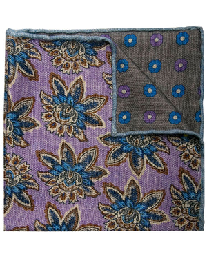 Purple and Light Blue Floral Reversible Pocket Square
