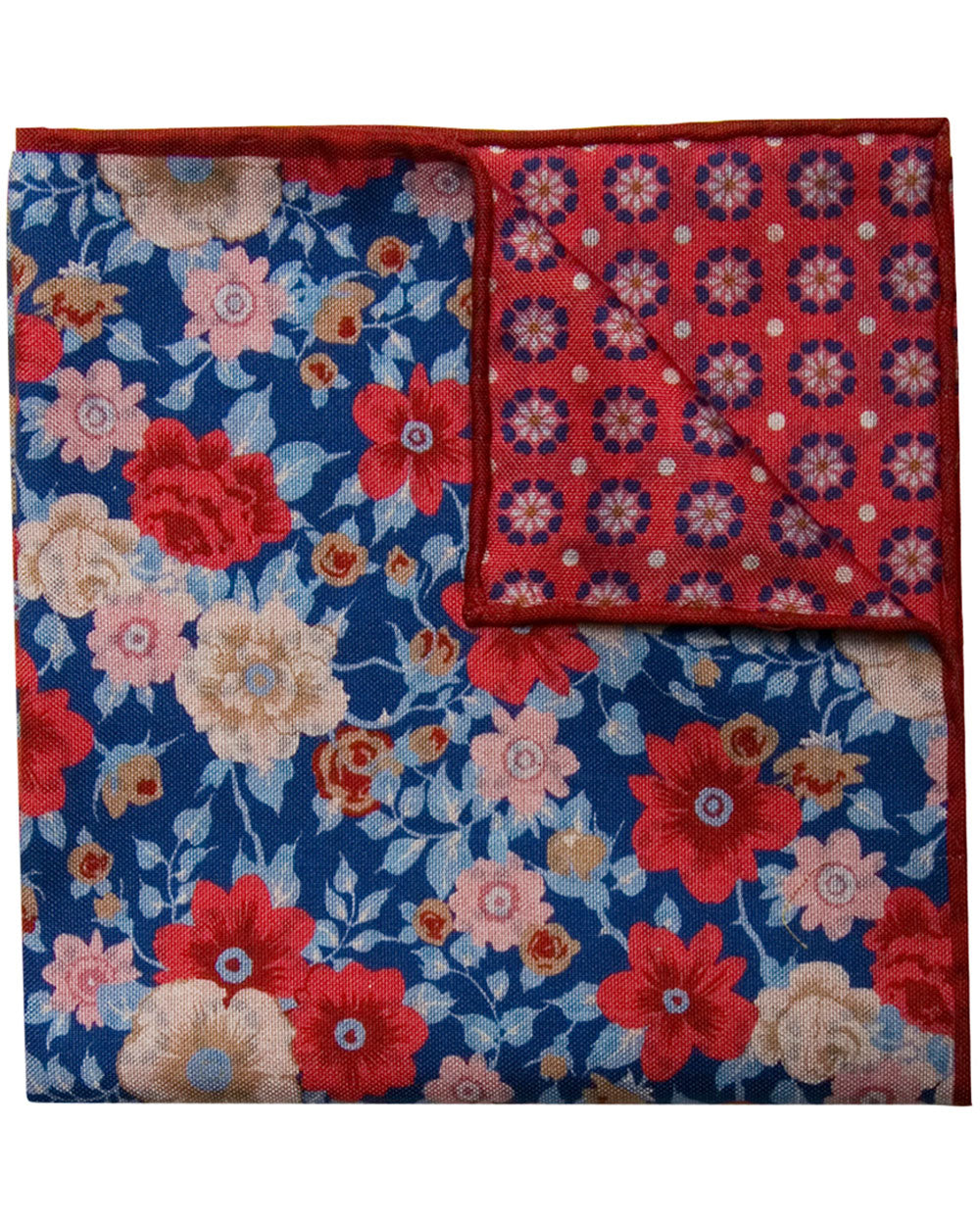 Red and Blue Floral Reversible Pocket Square