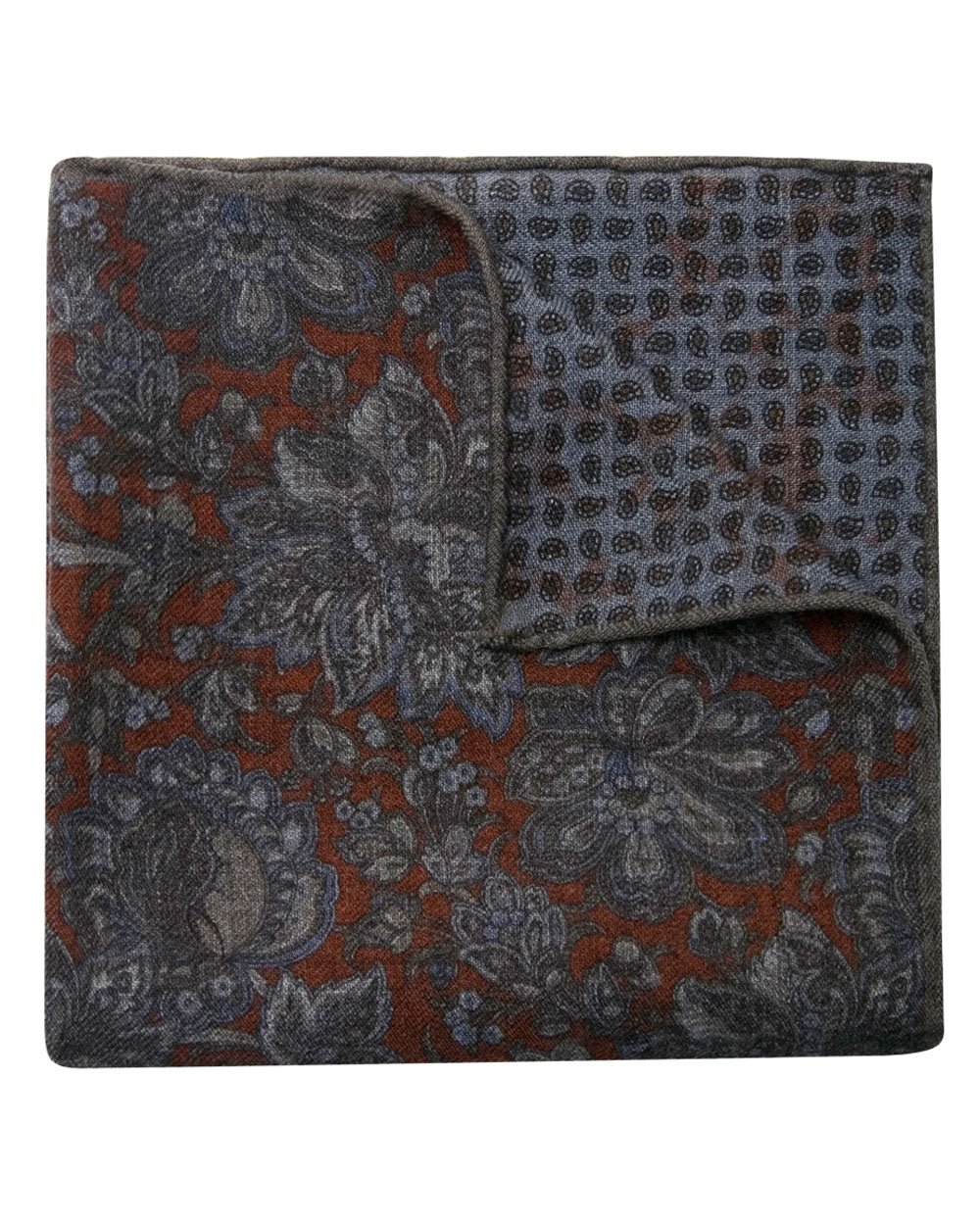 Rust and Blue Floral Reversible Pocket Square