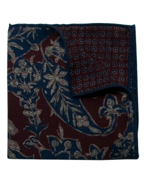Wine and Navy Floral Wool Blend Pocket Square