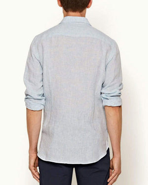 Giles Linen Shirt in Pale Blue and White