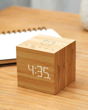 Cube Plus Clock in Natural Bamboo