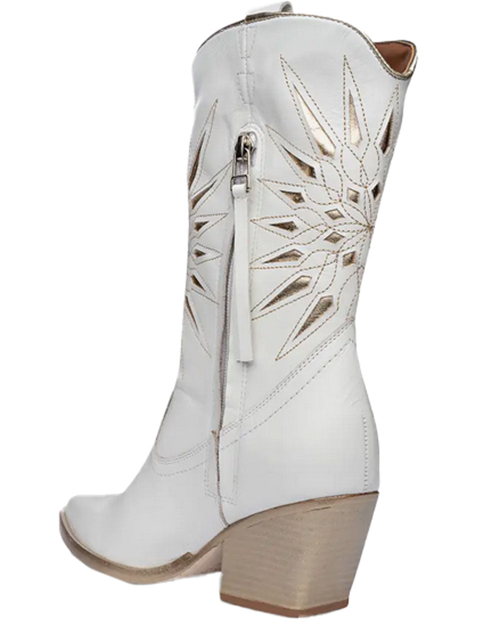Mae Cowboy Boot in White and Gold