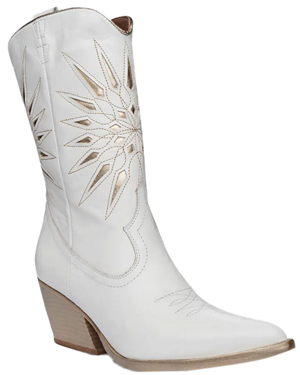 Mae Cowboy Boot in White and Gold