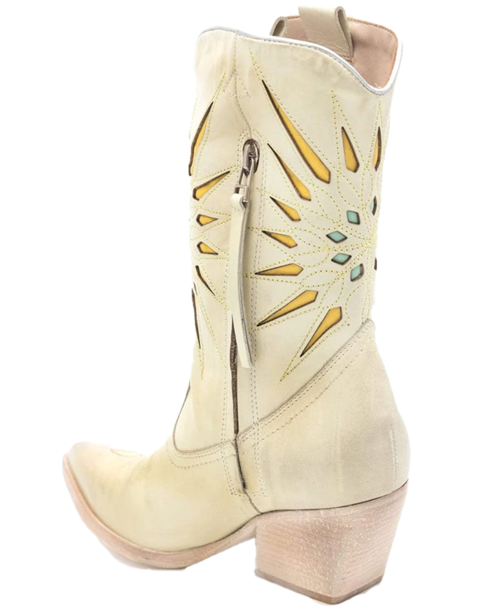 Mae Distressed Cowboy Boot in White