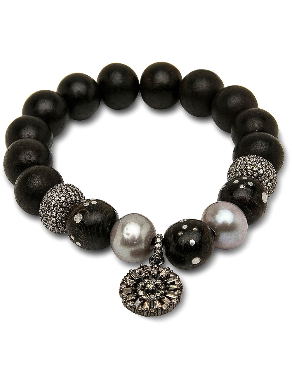 Ebony Antique Coral Bead and Diamond Bracelet