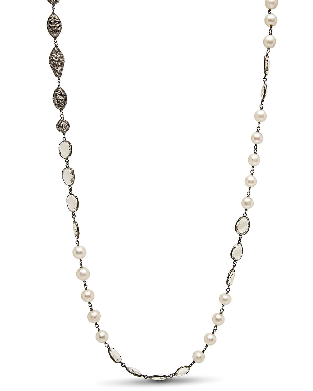 Quartz and Pearl Long Necklace