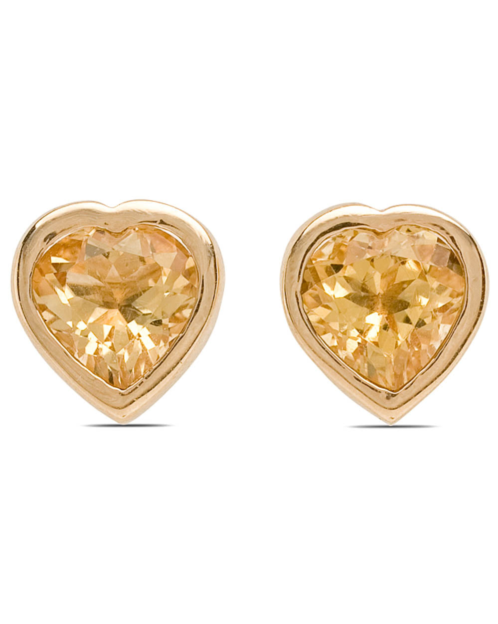 Yellow Gold Citrine Heart Stud Earrings