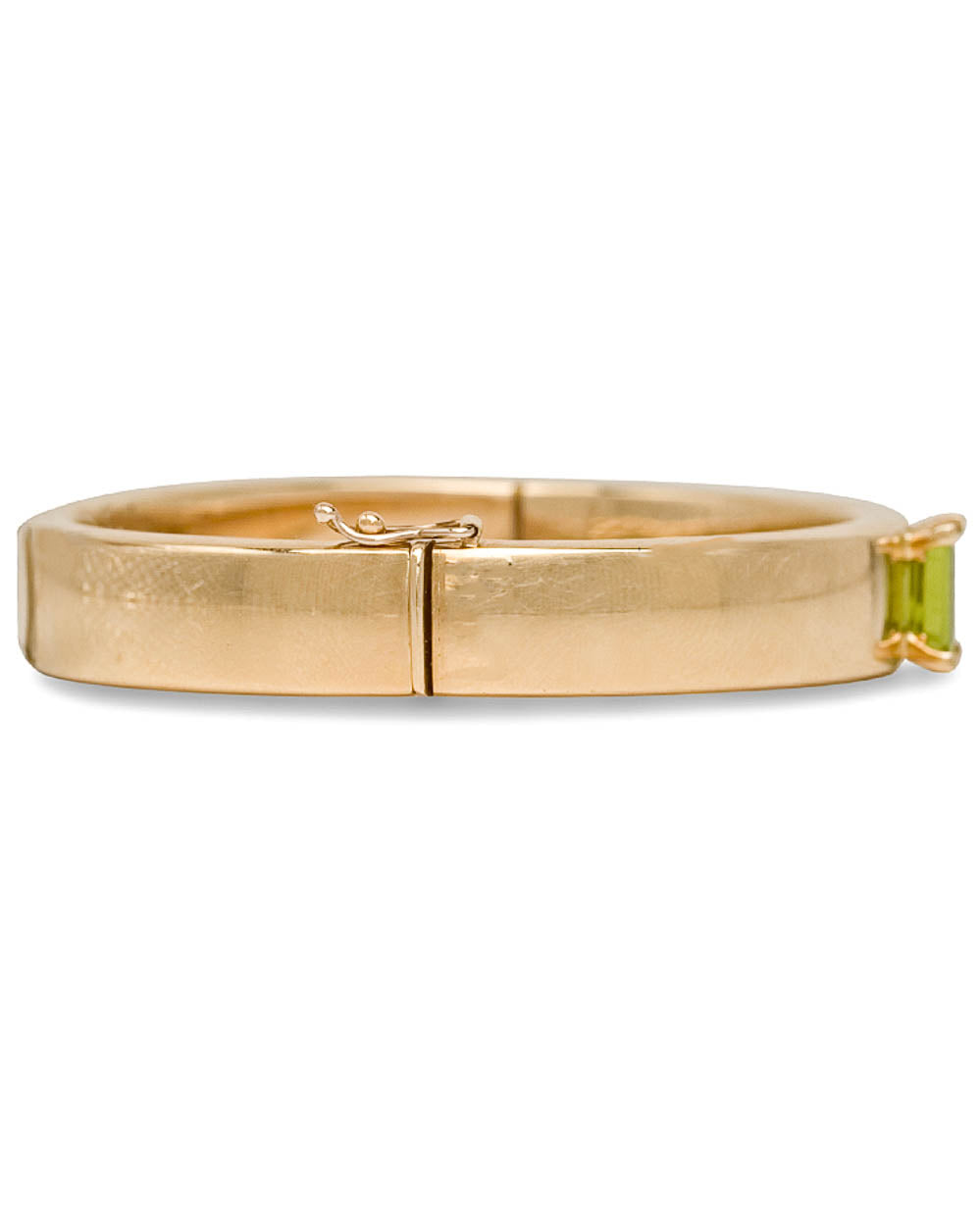 Yellow Gold Emerald Cut Peridot Bangle Bracelet