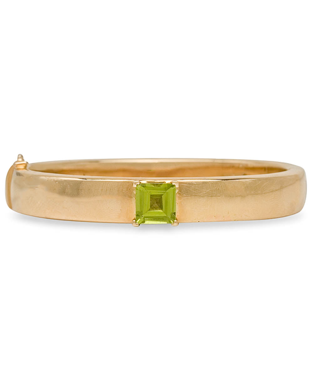Yellow Gold Emerald Cut Peridot Bangle Bracelet