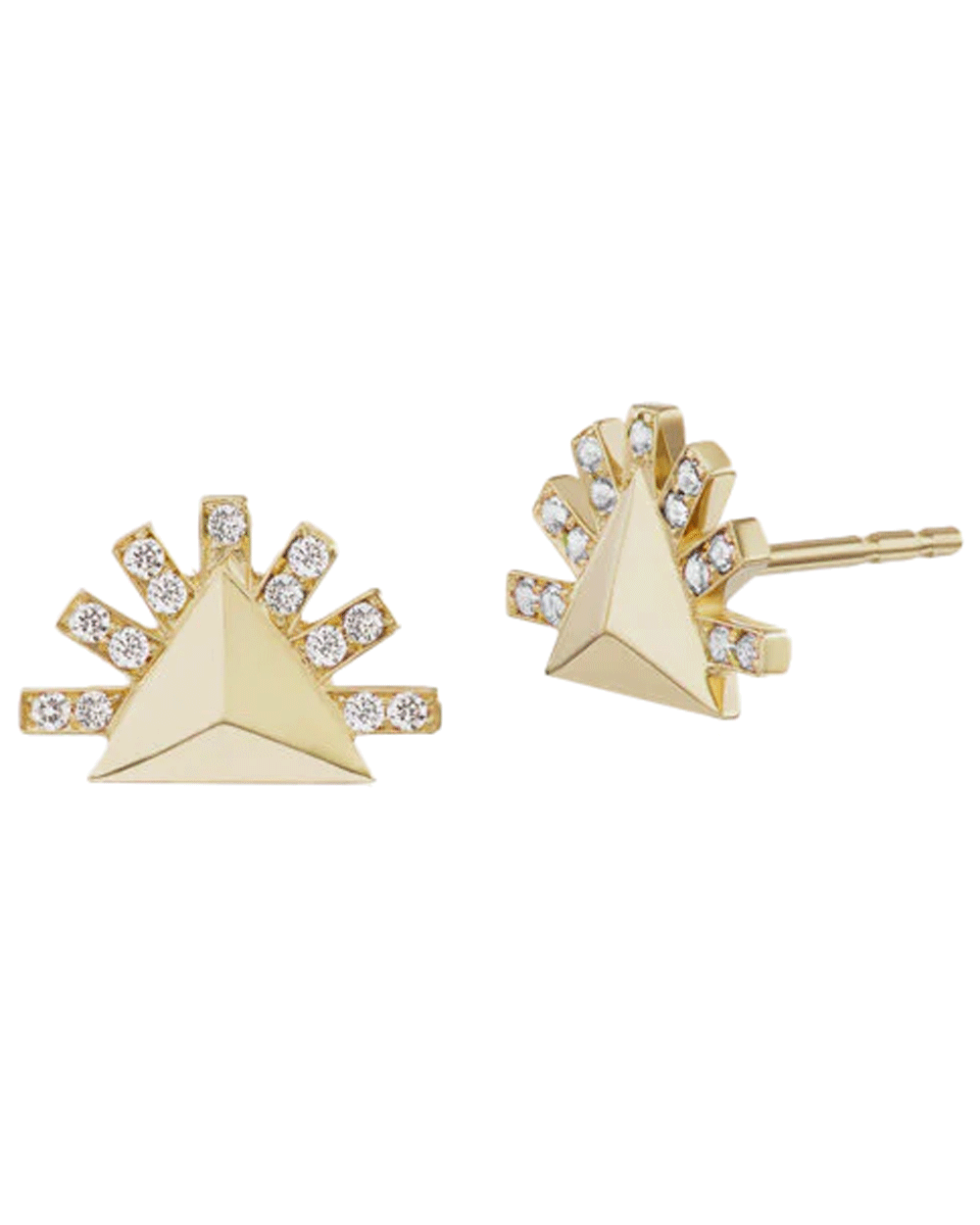 18k Yellow Gold Pyramid Sunburst Diamond Stud Earrings
