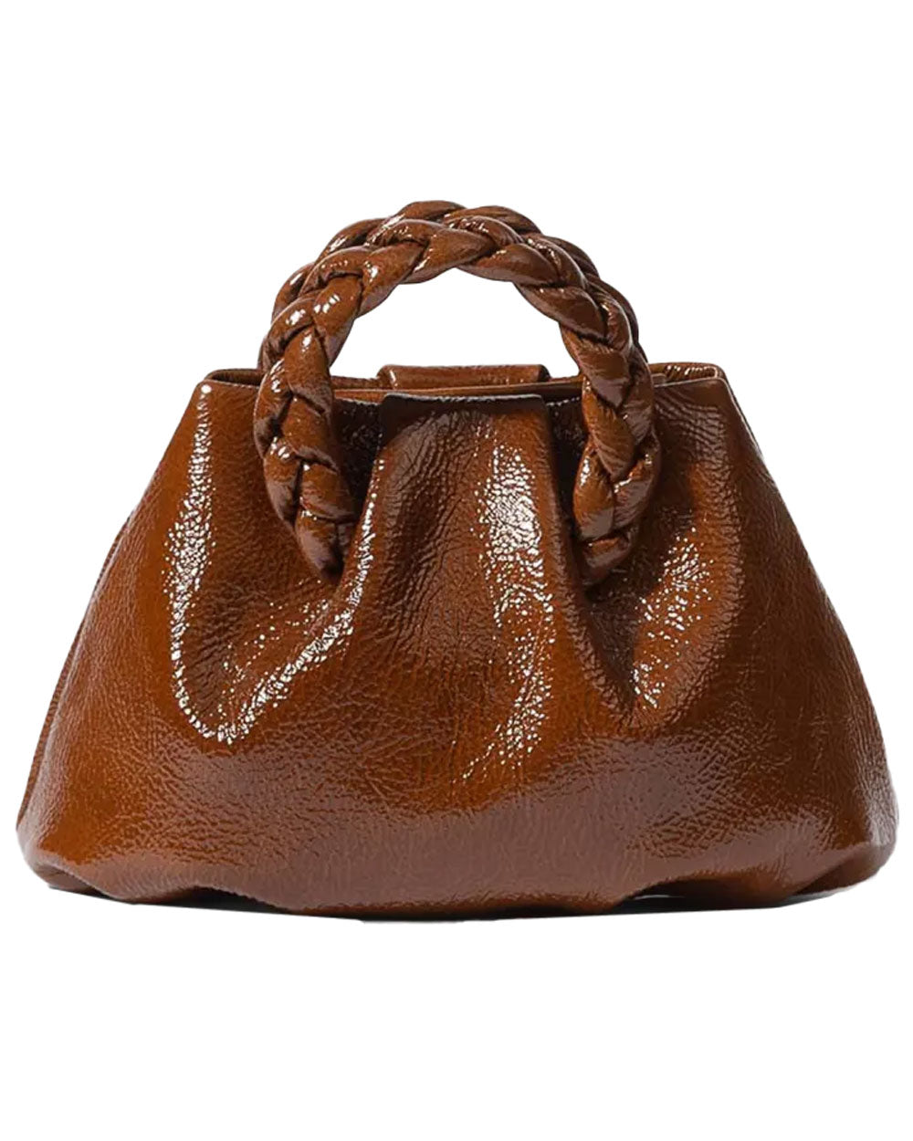 Bombon Crinkled Glossy Top Handle Bag in Walnut