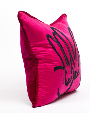 Pink Hand Embroidered Silk and Velvet Bunny Pillow