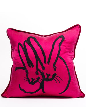 Pink Hand Embroidered Silk and Velvet Bunny Pillow