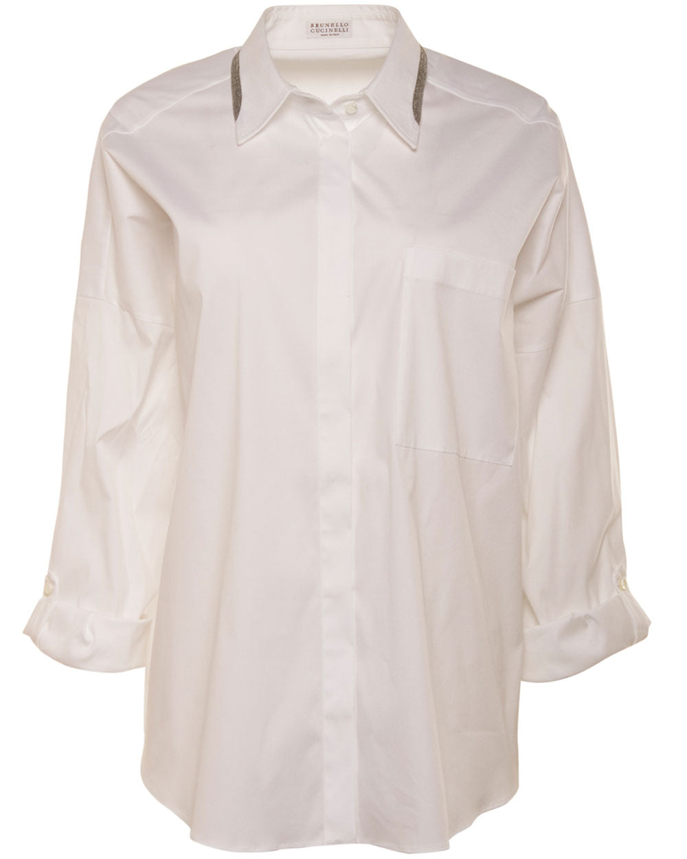 White Monili Collar Button Down Poplin Shirt