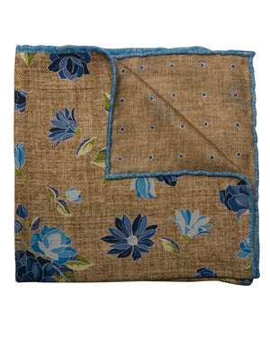 Tan and Blue Floral Pocket Square