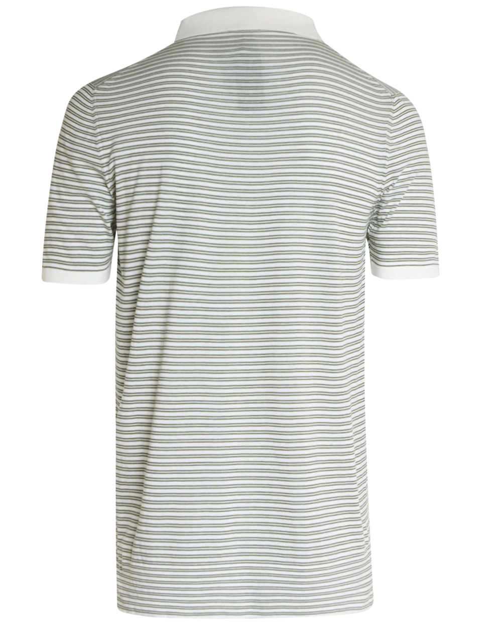 Army Green and White Striped Cotton Short Sleeve Polo