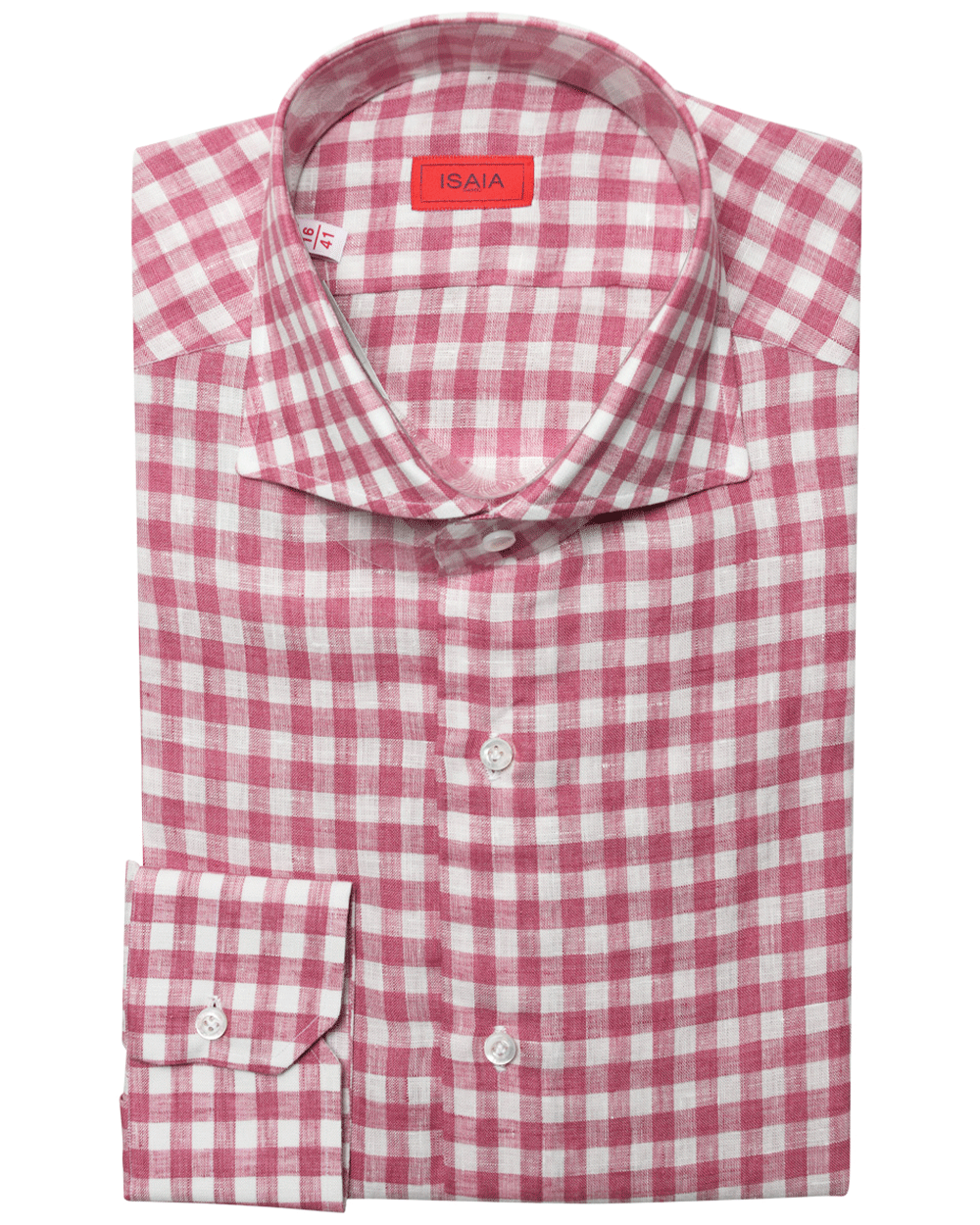 Berry and White Checked Linen Dress Shirt
