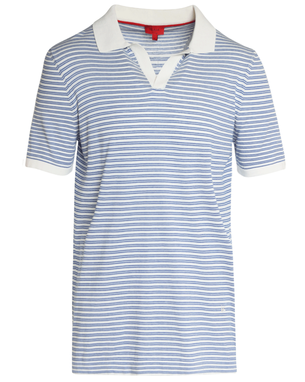Blue and White Striped Cotton Short Sleeve Polo