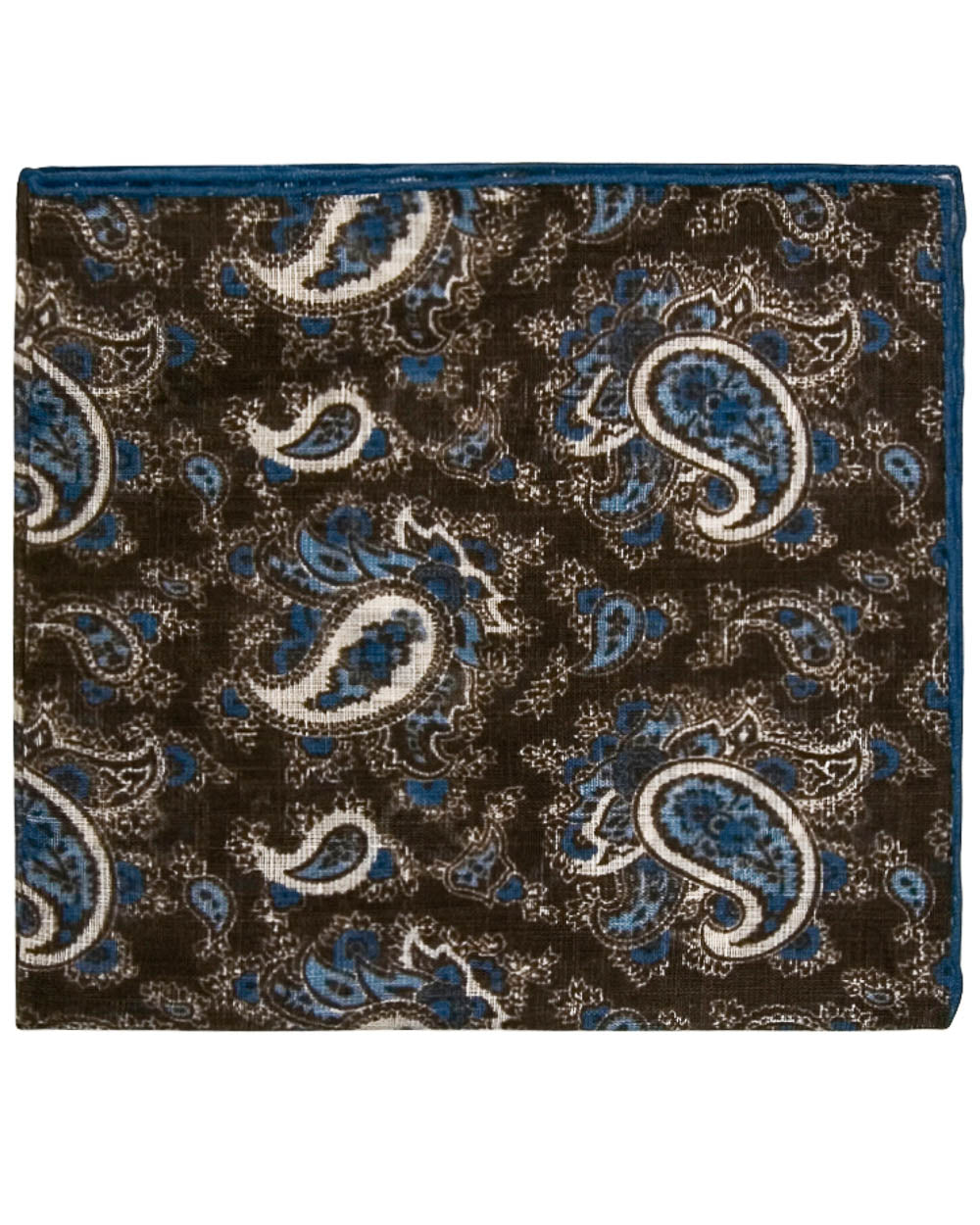 Chocolate Blue and Ivory Paisley Pocket Square