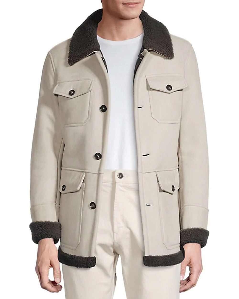 Cream Suede and Shearling Field Jacket