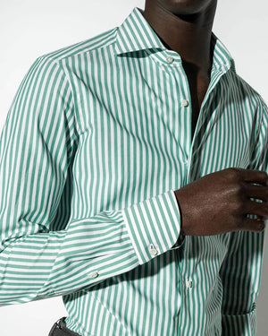 Green and White Stripe Sport Shirt