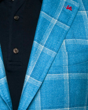 Light Blue Overcheck Cashmere and Silk Sportcoat