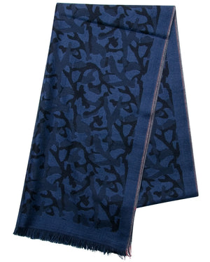 Navy Tonal Coral Print Cashmere Scarf