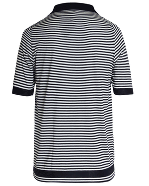 Navy and White Striped Short Sleeve Polo