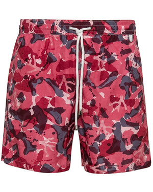 Red Camo ISAIA Coral Logo Swim Trunk