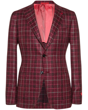 Red with Light and Dark Grey Overcheck Sportcoat