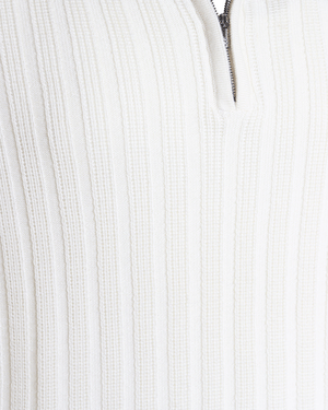 White Brioche Knit Short Sleeve Zip Polo