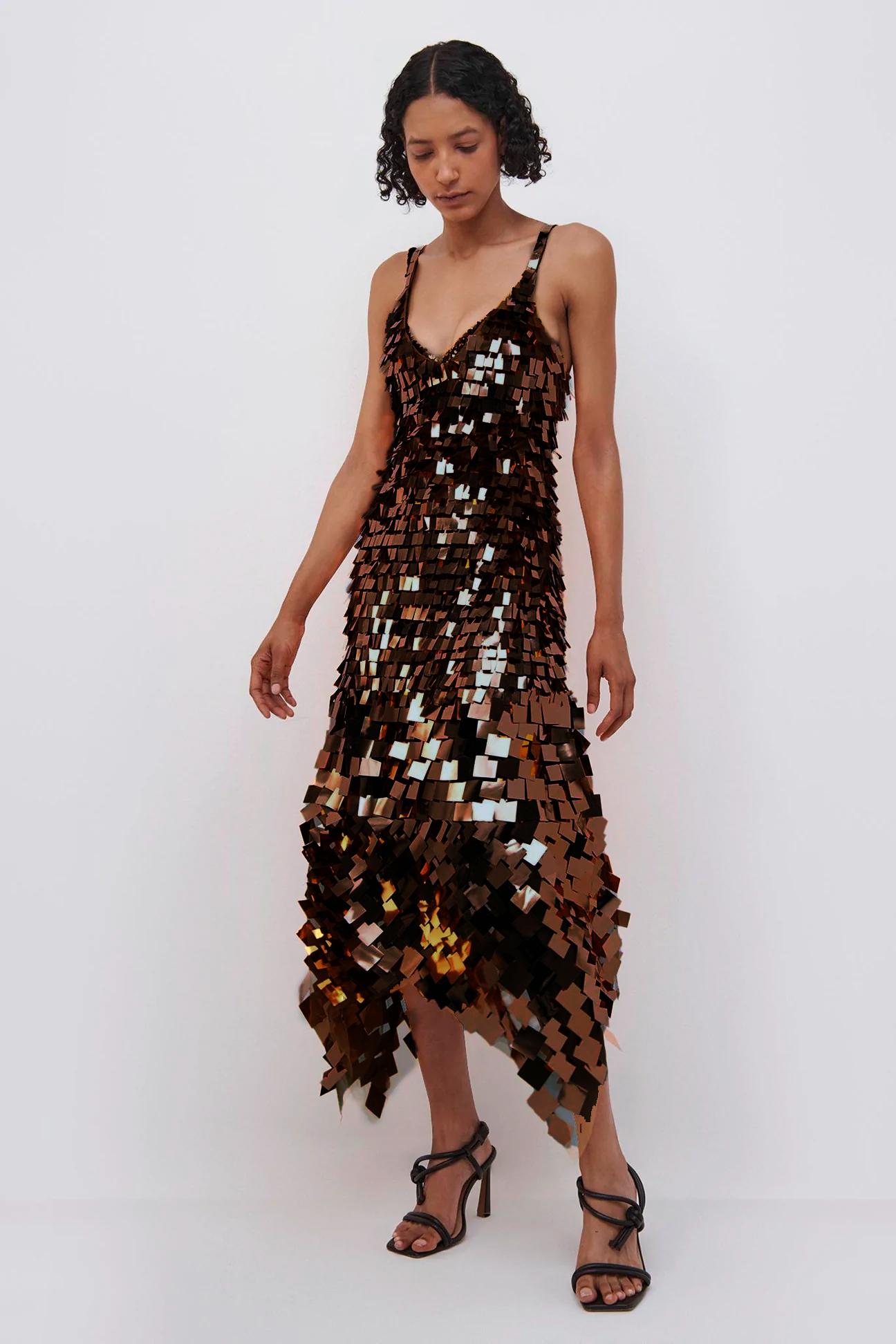 Chocolate Indra Embroidered Sequins Midi Dress