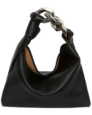 SMALL CHAIN HOBO - LEATHER SHOULDER BAG in black
