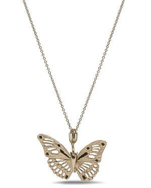 White Gold Shakudo Monarch Butterfly Necklace