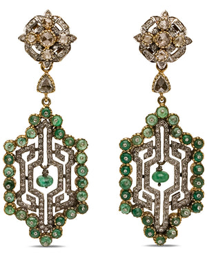 Diamond and Emerald Art Deco Drop Earrings
