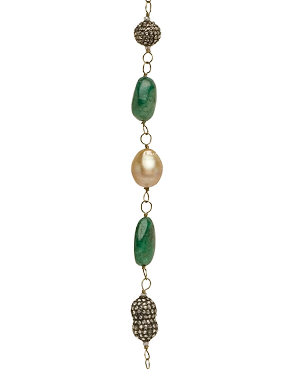 Emerald Pearl and Diamond Long Link Necklace
