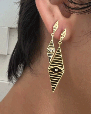 Gold Vermeil Large Nava Kite Earrings with Evil Eye Center