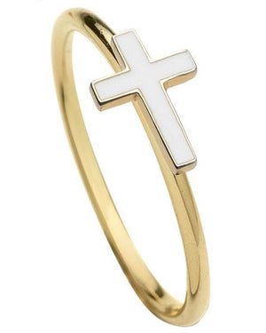 White Enamel Theresa Cross Ring
