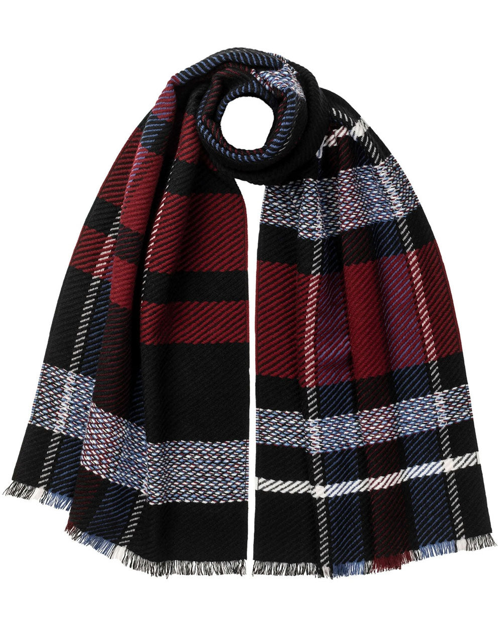 Cashmere Blend Textual Scarf in Burgundy and Black