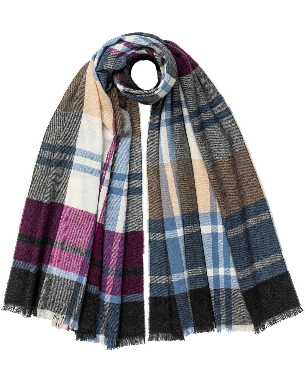 Cashmere Oversized Check Stole in Charcoal