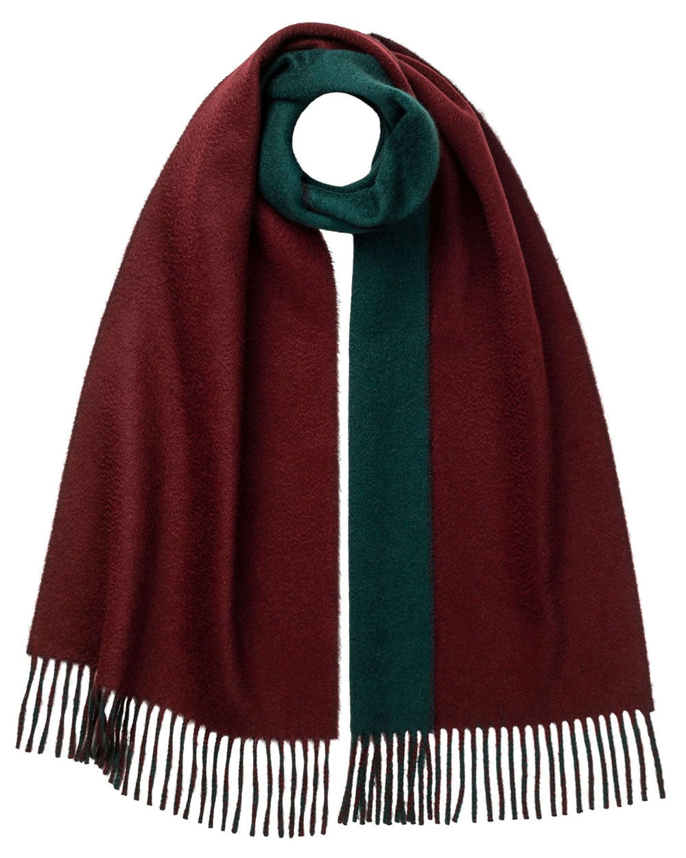 Cashmere Contrast Scarf in Maroon and Green