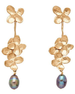 Hydrangea Blossom Bronze Grey Pearl Earrings