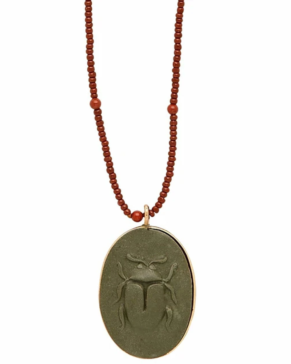 Scarab Olive Green Cameo Clay Pendant Necklace