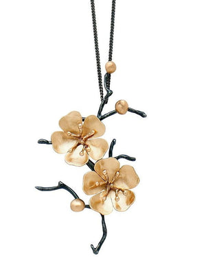 Silver and Bronze Cherry Blossom Pendant Necklace
