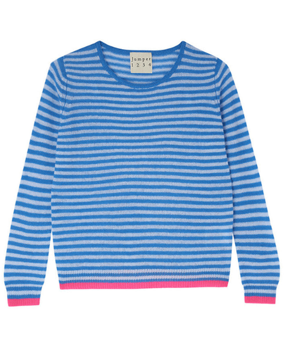 Sky and Neon Pink Little Stripe Crewneck Sweater