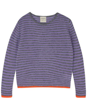 Grey and Lavender Little Stripe Crewneck Sweater
