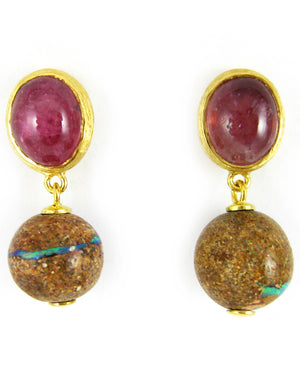 Pink Tourmaline and Opal Drop Earrings
