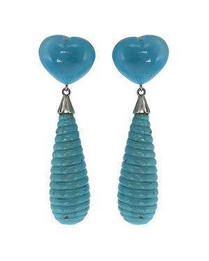 18k Yellow Gold Skipping Stones Carved Turquoise Brios Heart Earrings