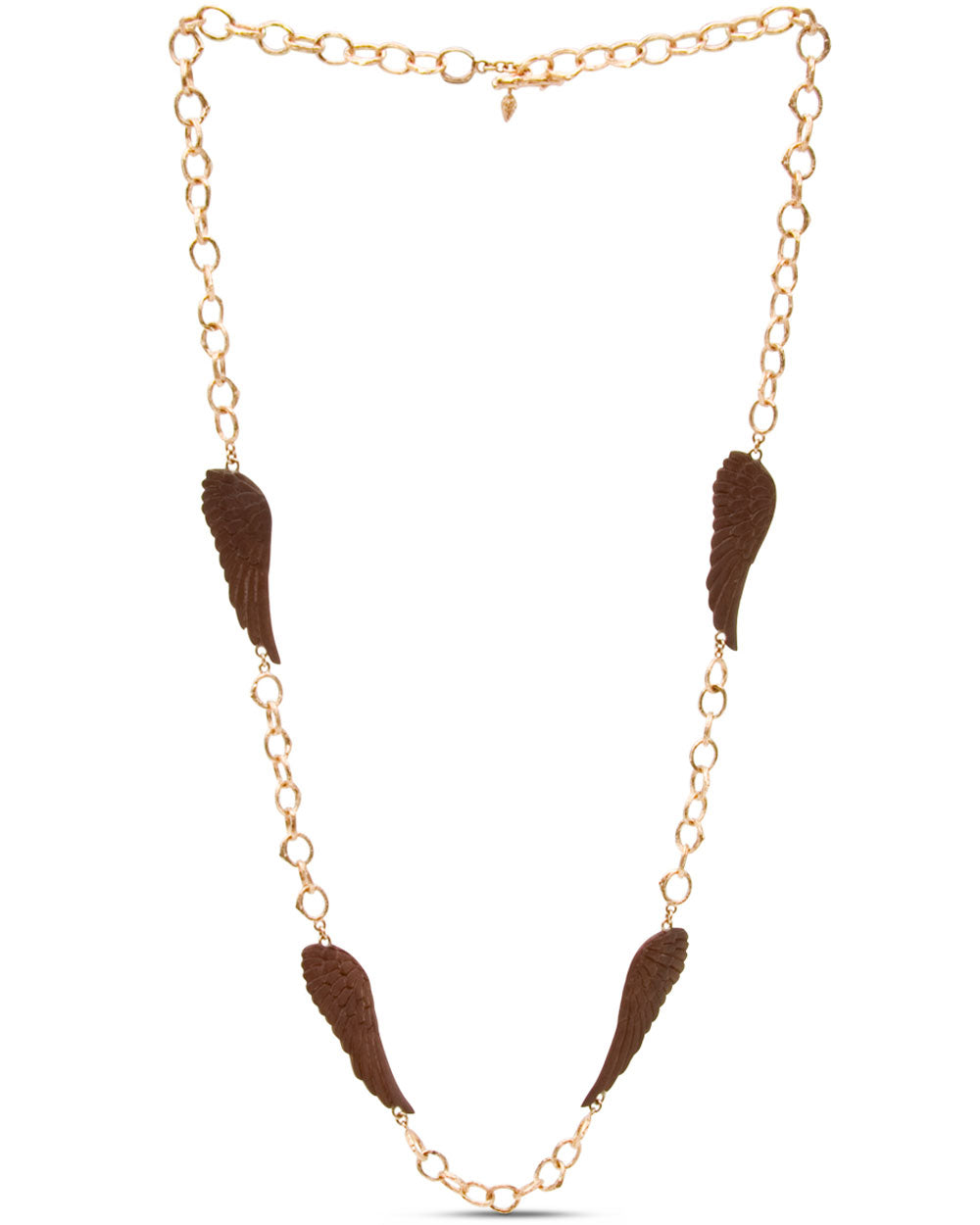 18k Rose Gold Twig “O” Chain Sawo Wood Wings Necklace